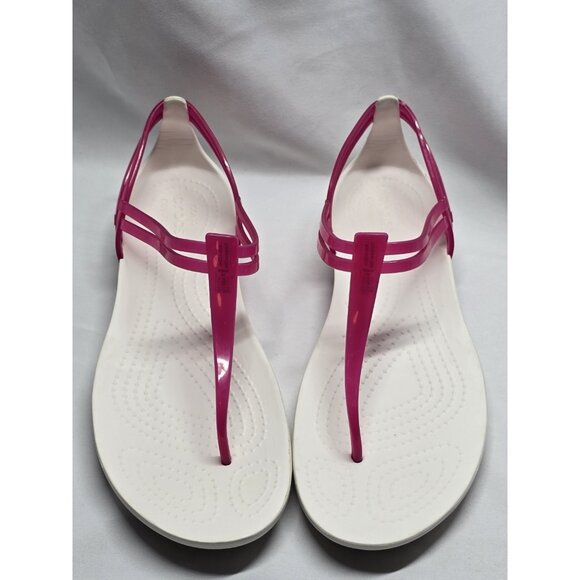 Crocs Isabella White And Pink T-Strap Iconic Comfort Sandal Size 9 Women's - Picture 15 of 15
